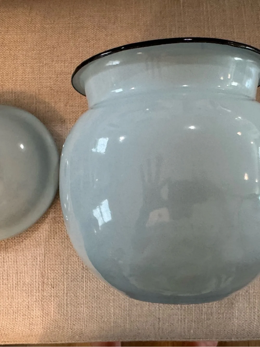 Victorian Trading Belle Robins egg Maison No 7 White Enamel Ware Jar